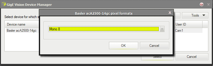 Selecting pixel format