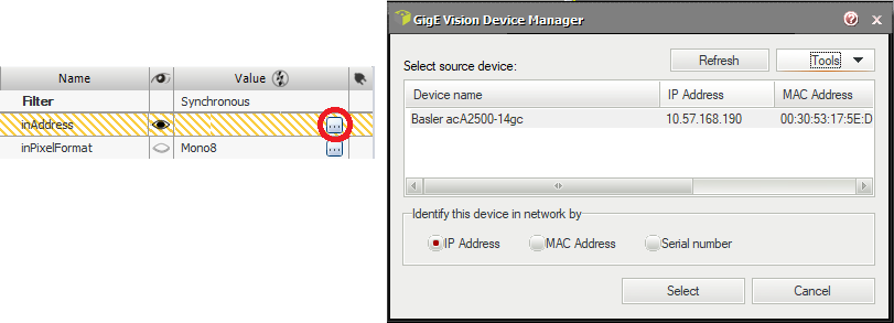 Device manager selecting address