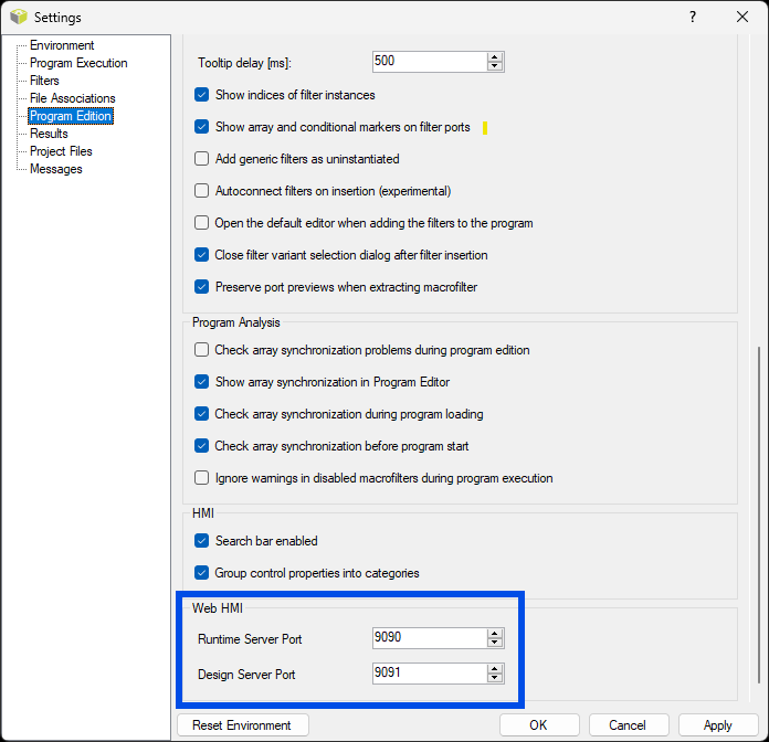 WebHMI Server Port settings