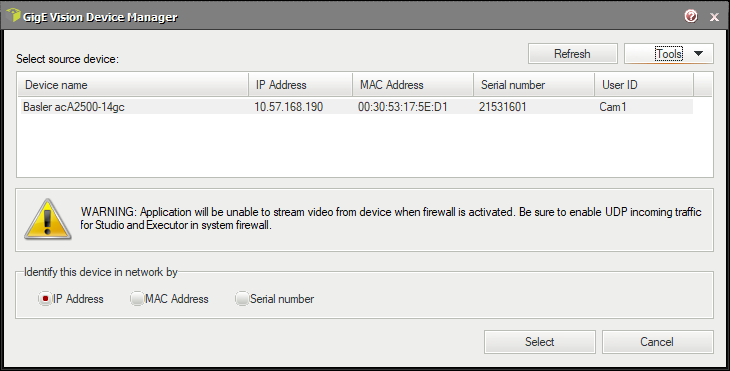 Device manager with firewall warning